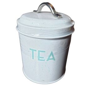 White Tea Canister with Mint Green Lettering